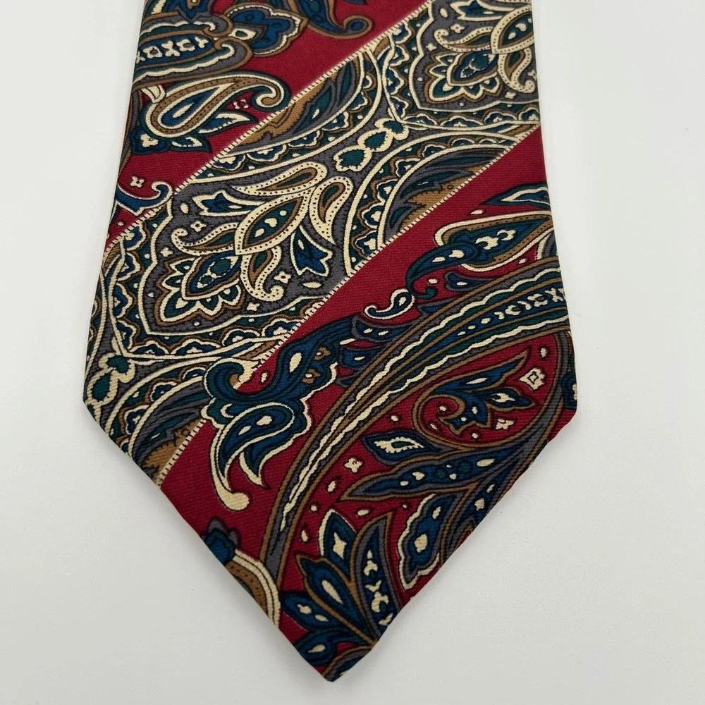 Hanover St Necktie Mens OS Burgundy Paisley Silk Academic Professional 1990s